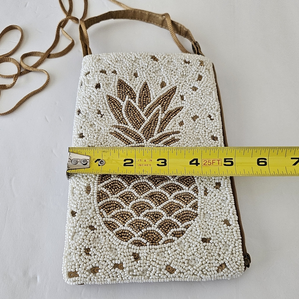 Bamboo Trading Co. beaded pineapple crossbody gold white tropical hand bag - Picture 5 of 5